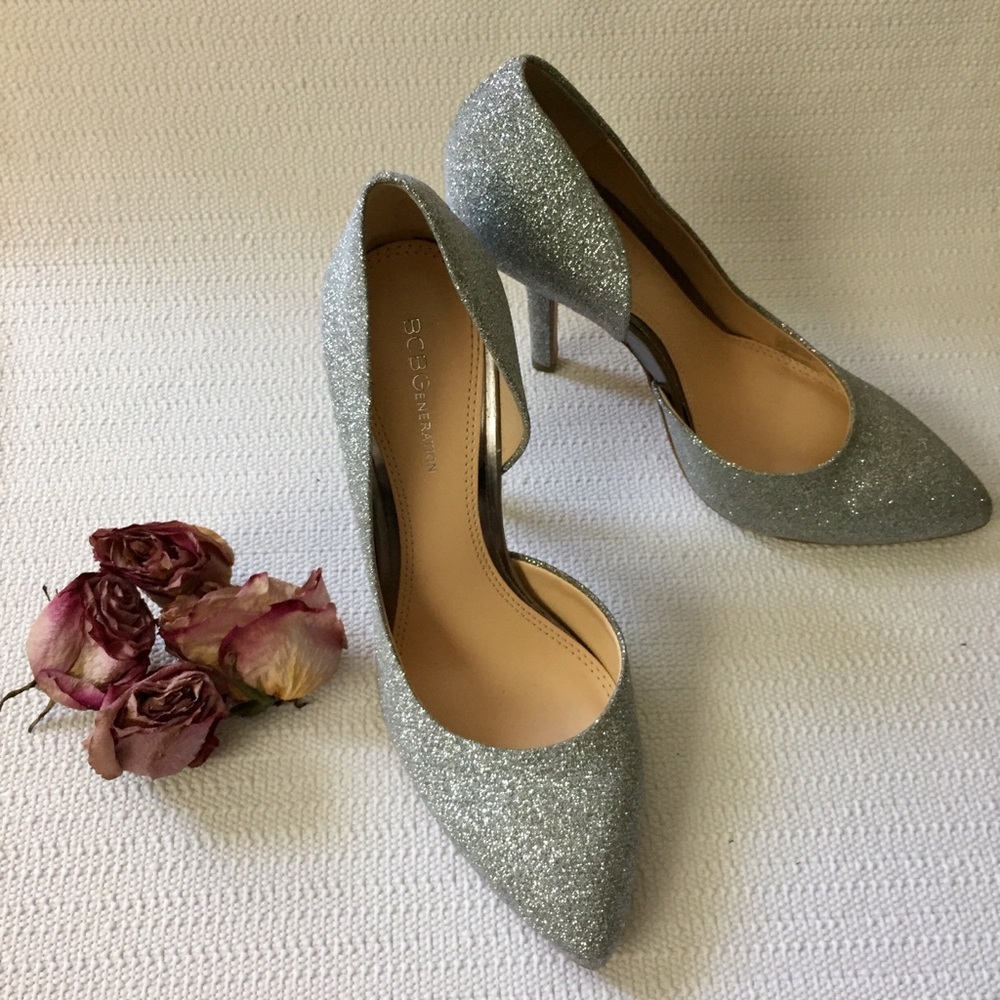 BCBGeneration Sparkle Pewter Fabric Pump